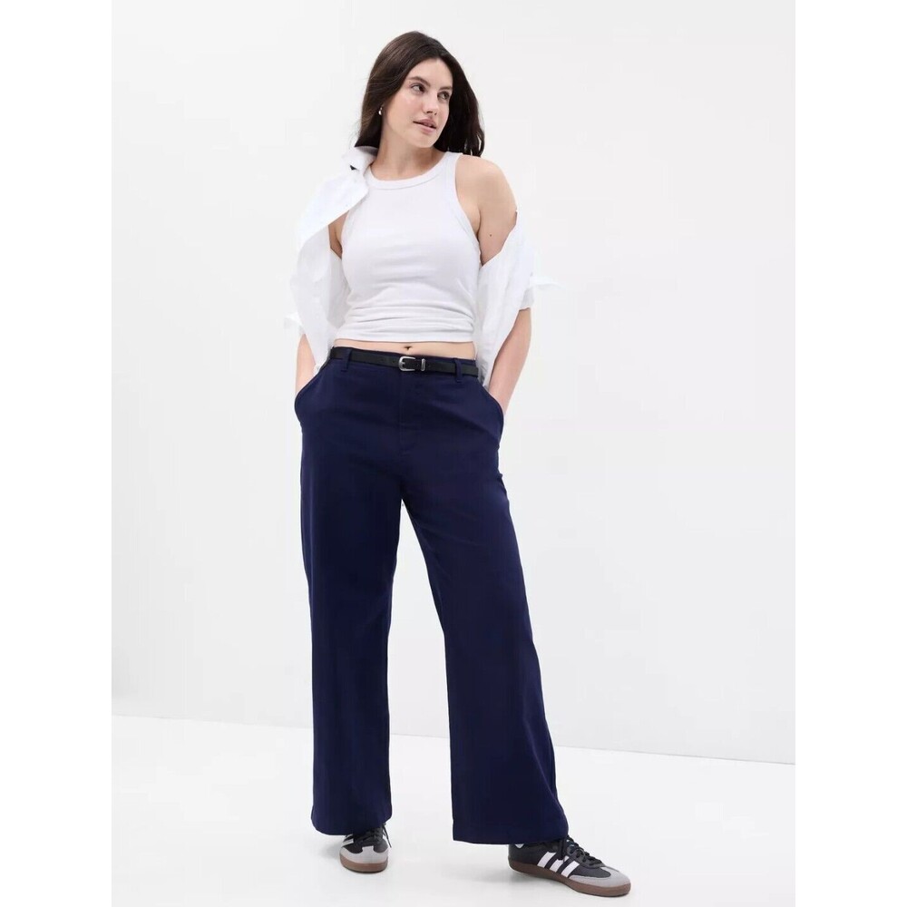 Gap Mid Rise Loose Khakis Wide Leg Navy Blue Women's Size 10 Preppy Minimalist